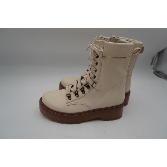 Combat Boots Ivory Sanders Sam Edelman Padded insole lace and zip closure Size 9 - Picture 1 of 10